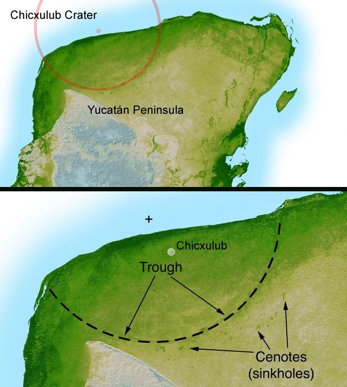 Chicxulub crater left by the impact that killed the dinosaurs