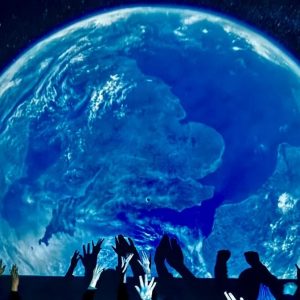 Inside an inflatable planetarium Wonderdome 